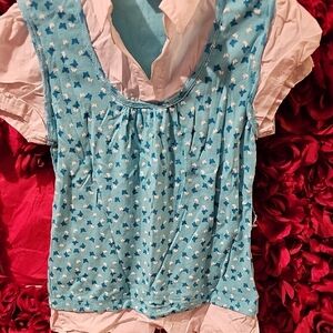 Copper Key Girls Blue and White Butterfly Collared Shirt Size 12